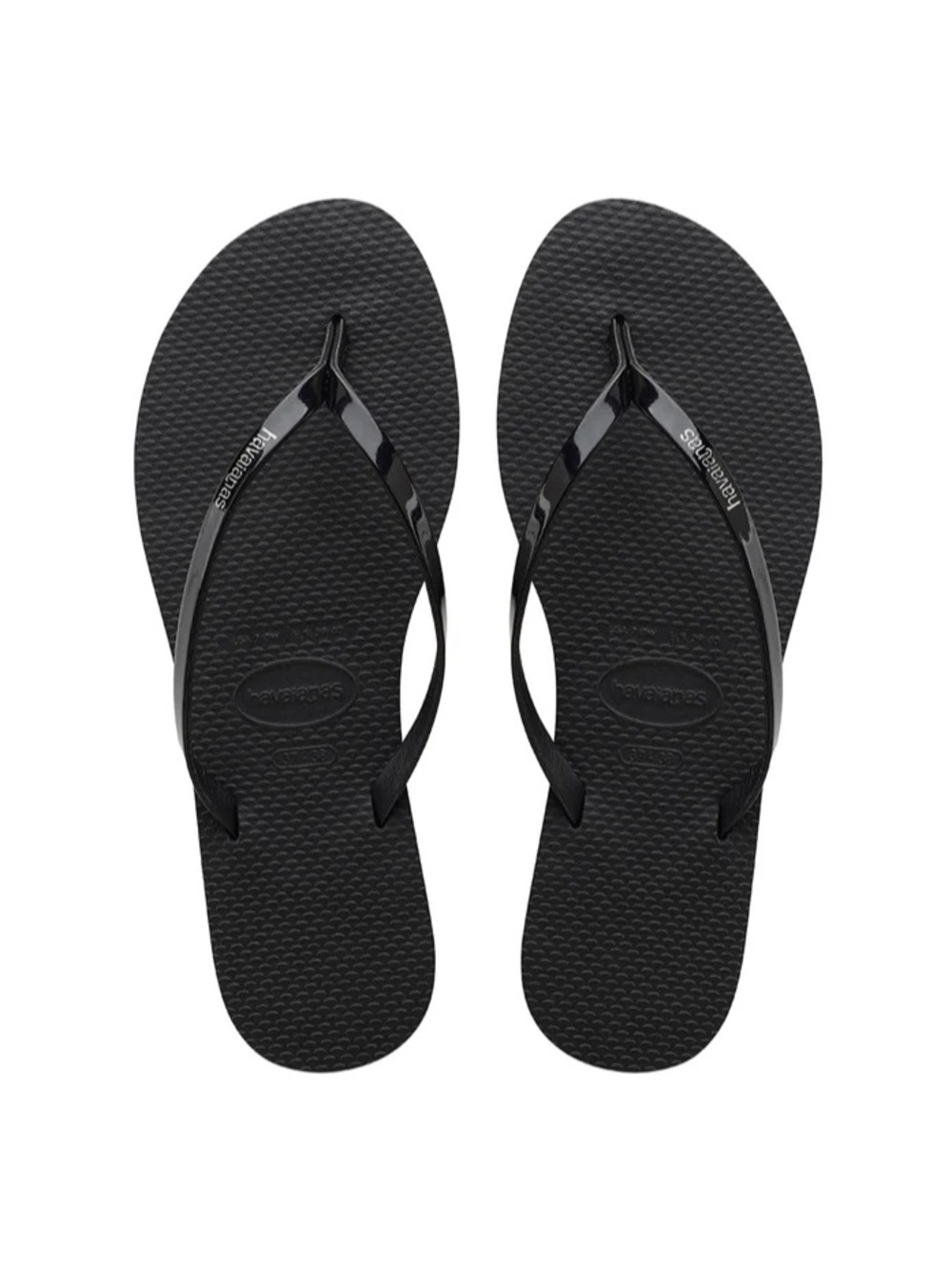 NWT Havaianas Slim Gloss Black Women's Flip Flops, You Metallic Sandal 37-38